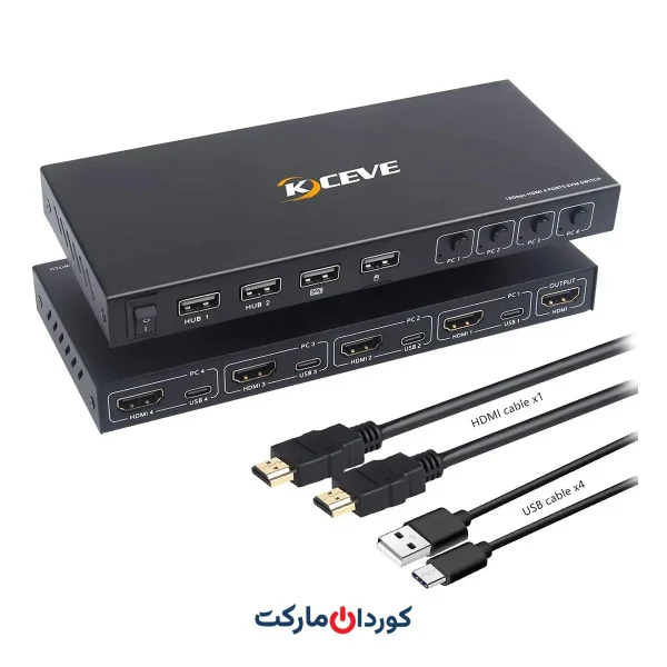 سوئیچ با کیفیت 4 پورت، KCEVE | HDشMI KVM Switcher Box پشتیبانی از 4K@60Hz، سازگاری کلیه سیستم ها