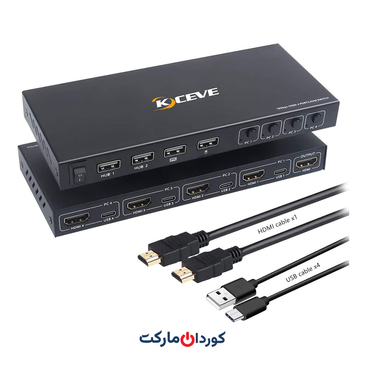 سوئیچ با کیفیت 4 پورت، KCEVE | HDشMI KVM Switcher Box پشتیبانی از 4K@60Hz، سازگاری کلیه سیستم ها