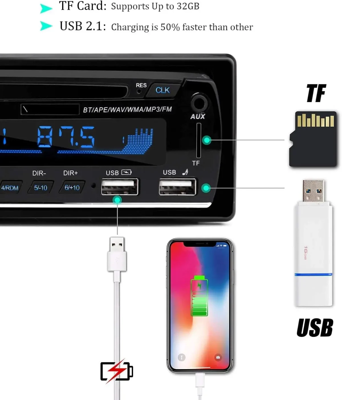 پخش خودرو بلوتوثی، اندروید-N-1901 - Car Radio Bluetooth Hands-Free, CENXINY | iOS