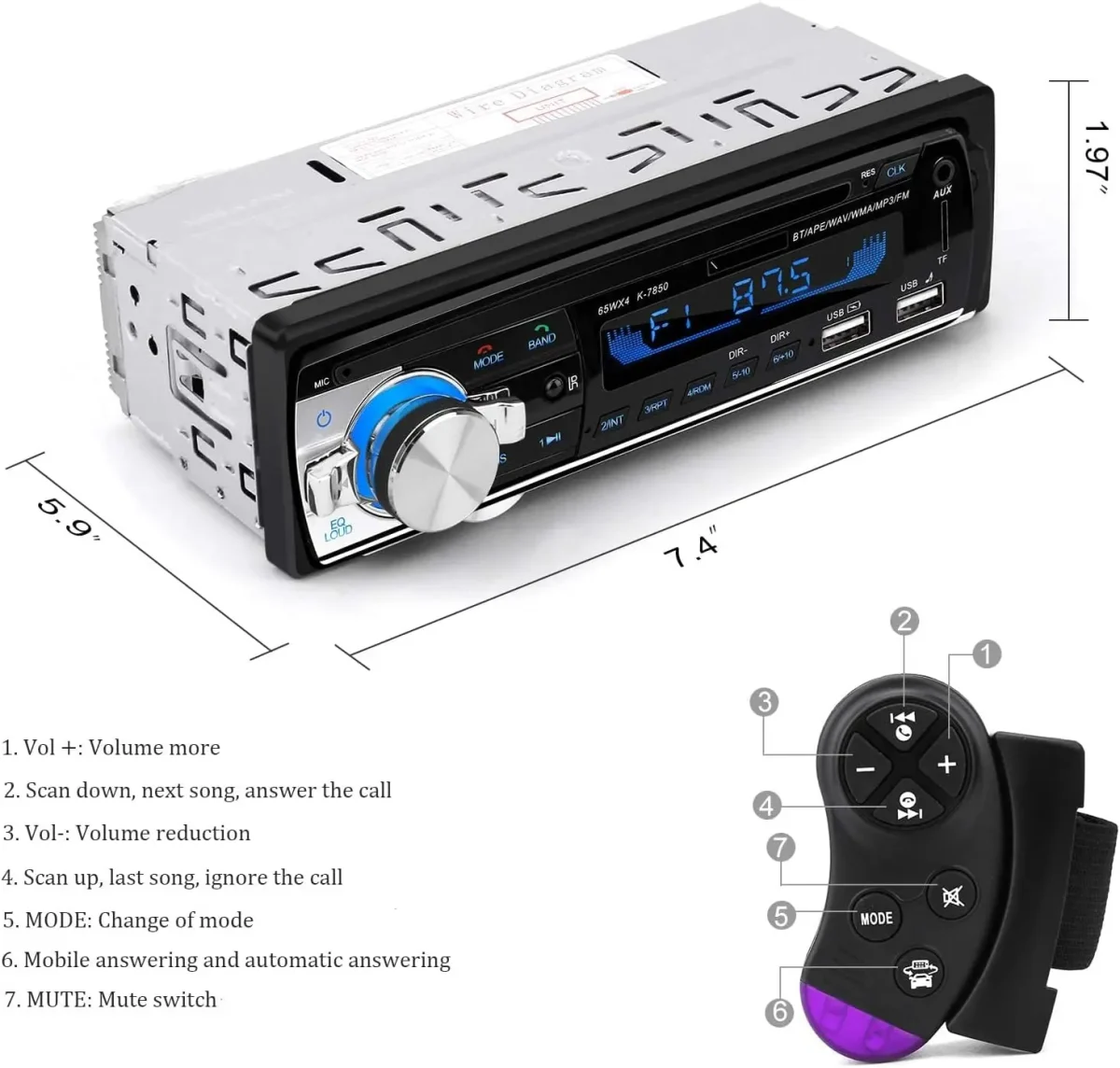پخش خودرو بلوتوثی، اندروید-N-1901 - Car Radio Bluetooth Hands-Free, CENXINY | iOS