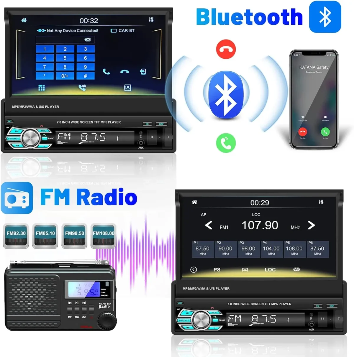 پخش خودرو لمسی 7 اینچ Hikity Single Din Car Stereo with CarPlay and Android Auto
