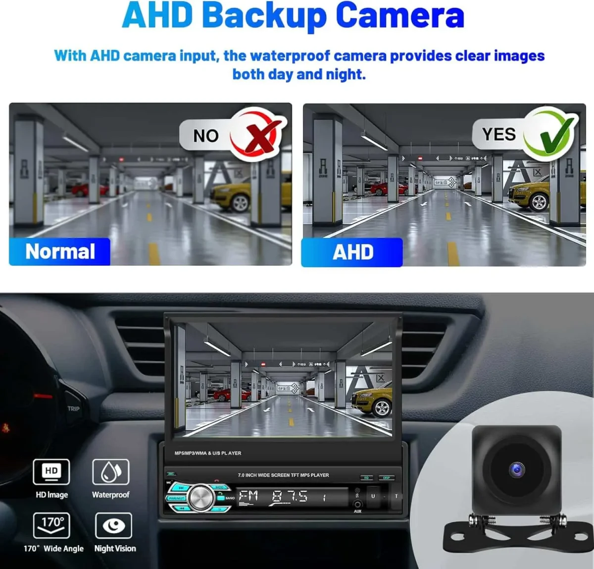 پخش خودرو لمسی 7 اینچ Hikity Single Din Car Stereo with CarPlay and Android Auto