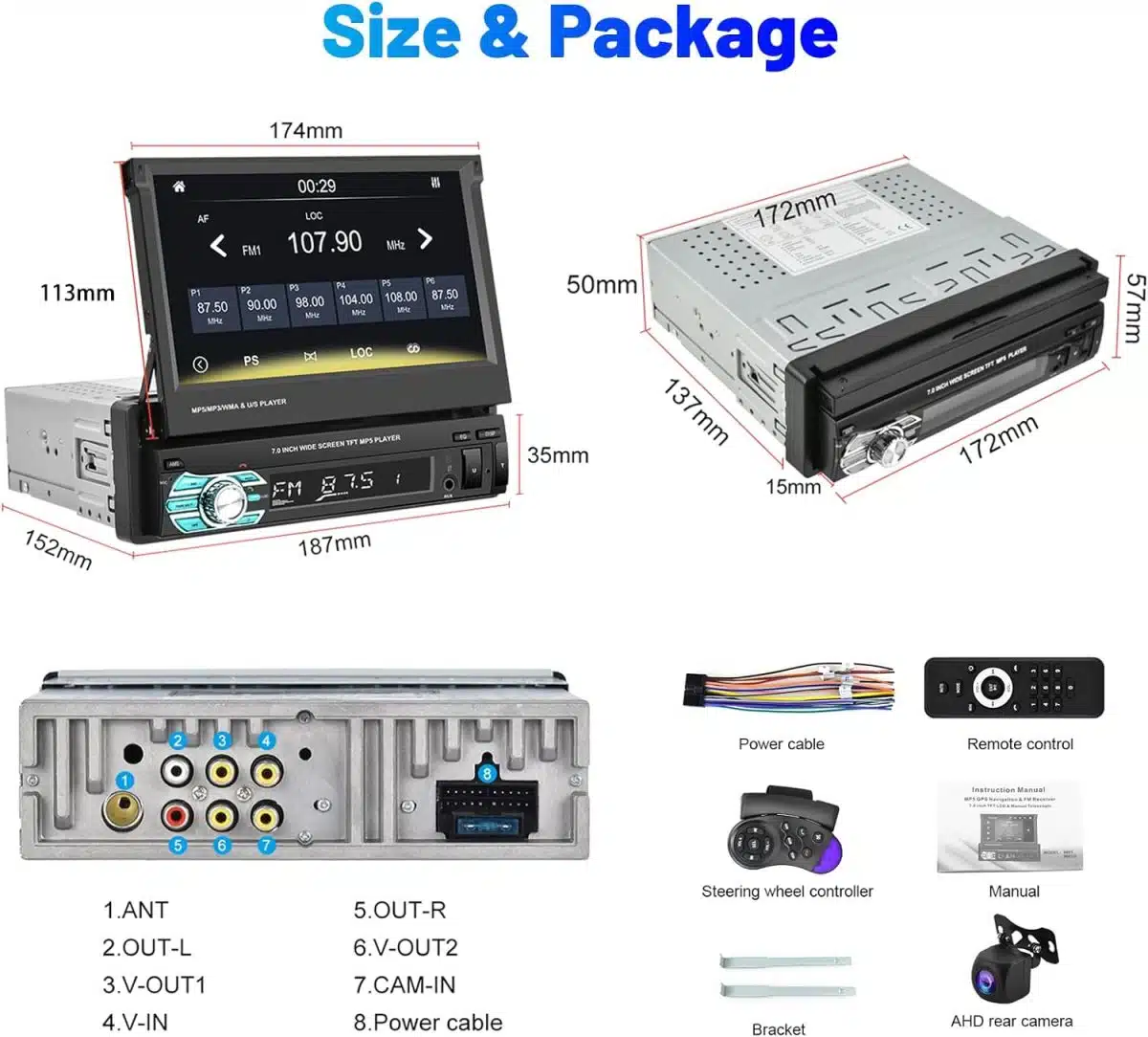 پخش خودرو لمسی 7 اینچ Hikity Single Din Car Stereo with CarPlay and Android Auto