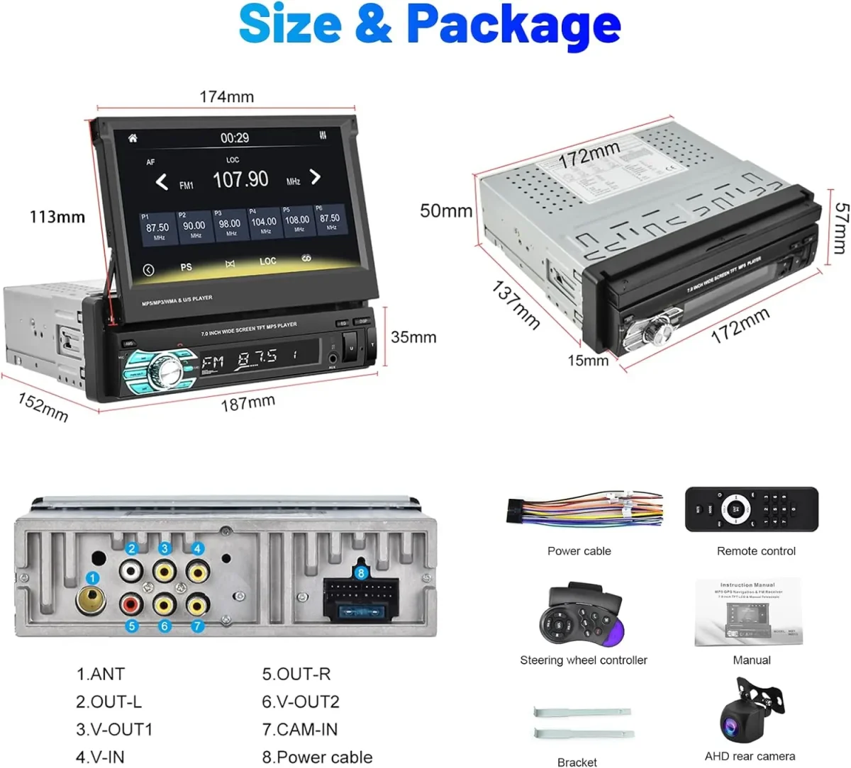 پخش خودرو لمسی 7 اینچ Hikity Single Din Car Stereo with CarPlay and Android Auto