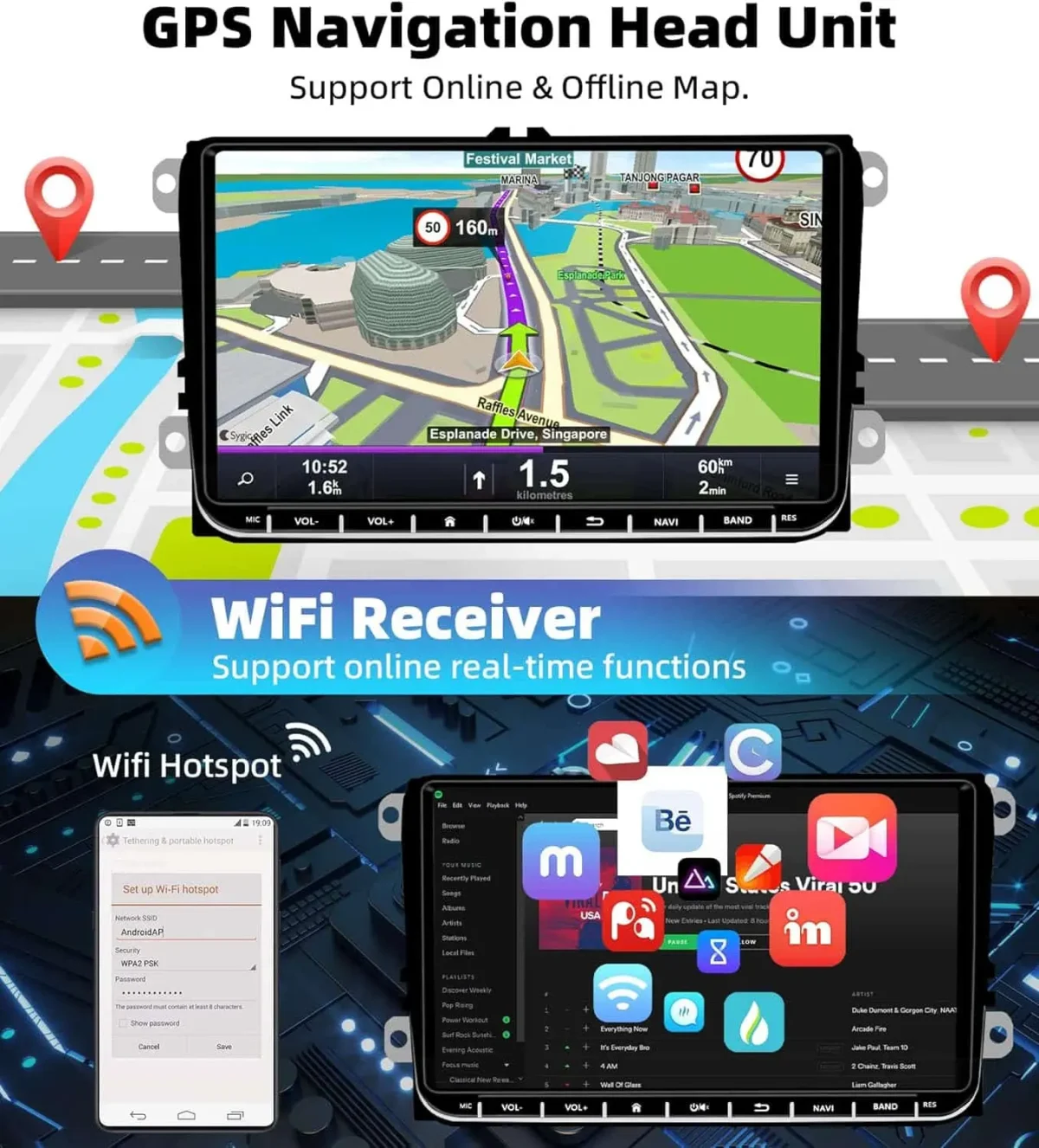 پخش خودرو استریو صفحه لمسی، بلوتوث، GPS + دوربین UNITOPSCI