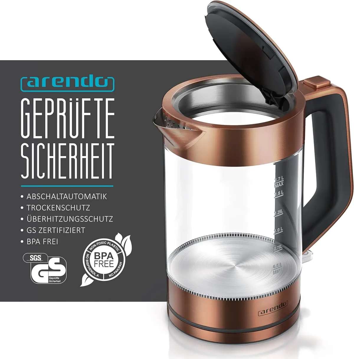 کتری برقی استیل ضد زنگ مسی آرندو آلمان - Arendo Solid Copper