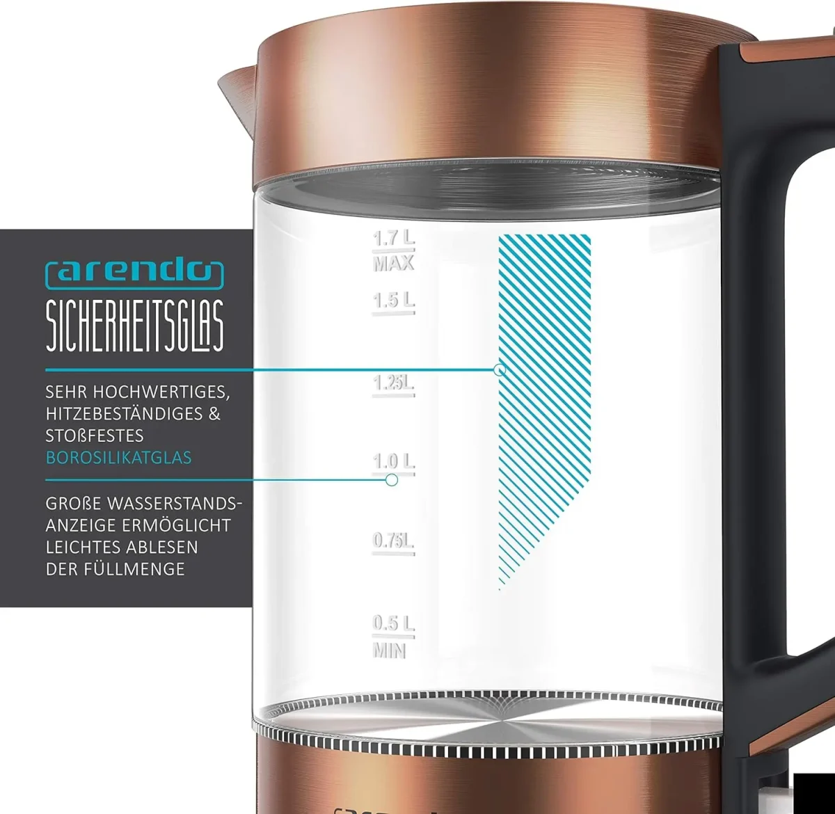 کتری برقی استیل ضد زنگ مسی آرندو آلمان - Arendo Solid Copper