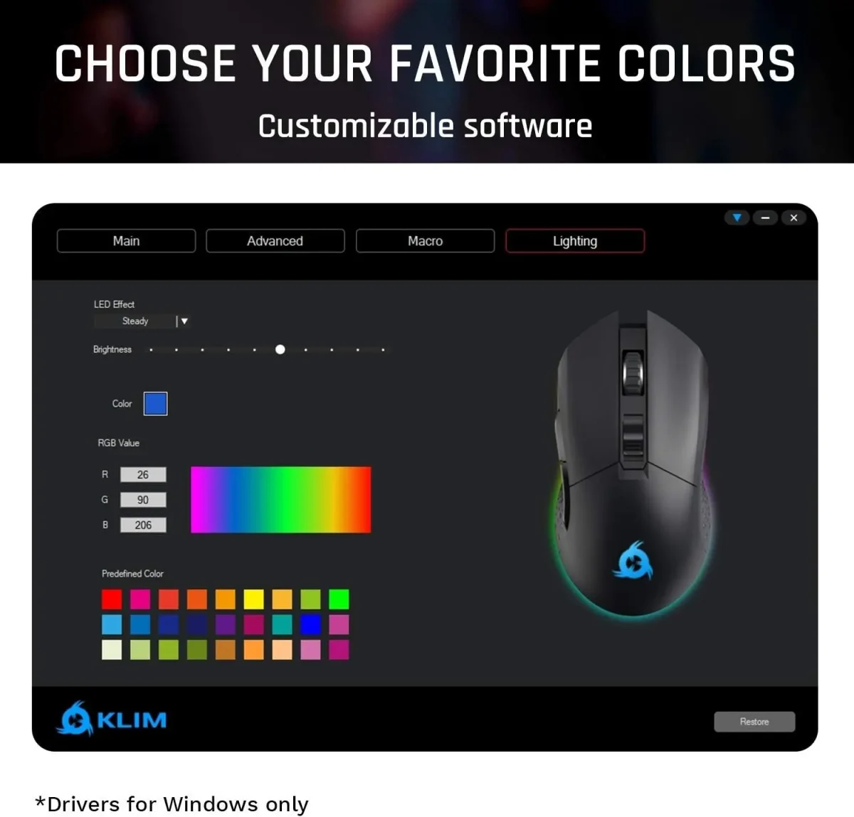 ماوس بازی بی‌سیم قابل شارژ Klim Blaze RGB + سنسور با دقت بالا