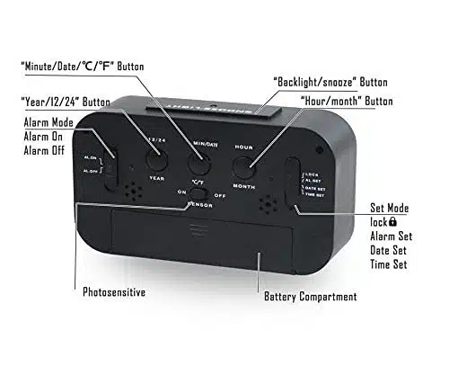 ساعت زنگ دار چند منظوره دیجیتال هوشمند با نور پس زمینه | LED Digital Clock با سنسور خودکار