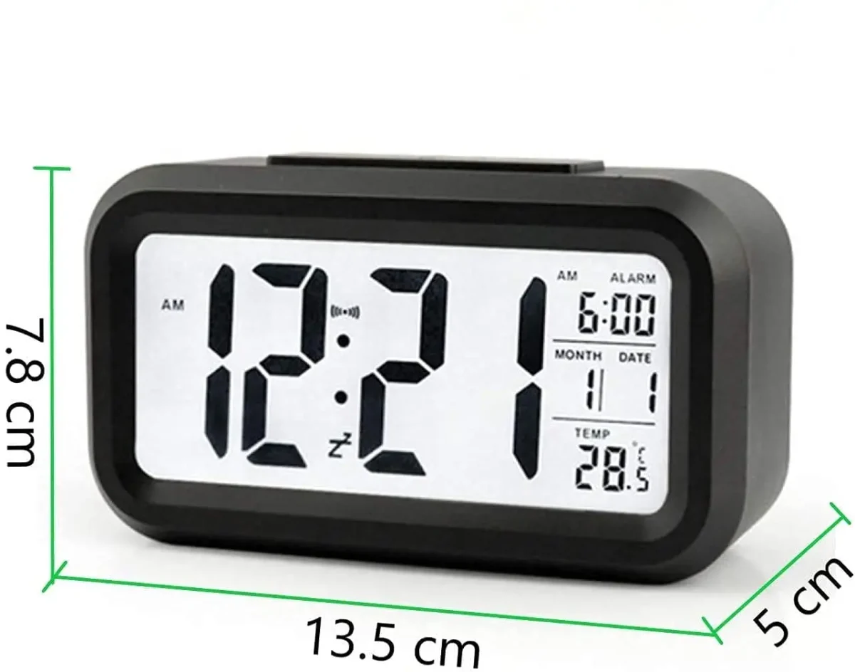 ساعت زنگ دار چند منظوره دیجیتال هوشمند با نور پس زمینه | LED Digital Clock با سنسور خودکار