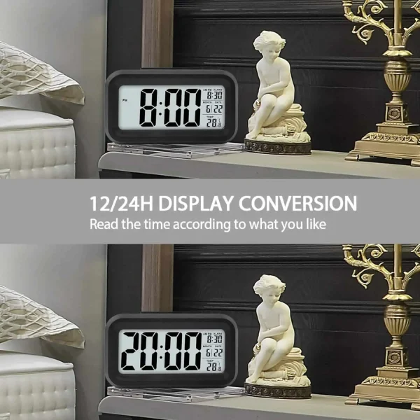 ساعت زنگ دار چند منظوره دیجیتال هوشمند با نور پس زمینه | LED Digital Clock با سنسور خودکار