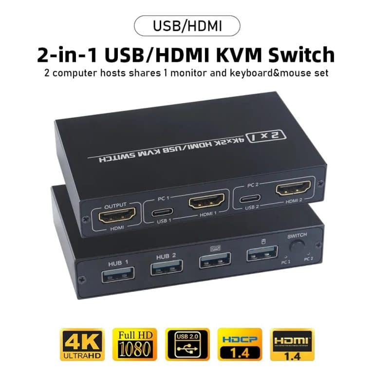 سوئیچ KVM مدل 2 پورت HDMI و USB برند Aimos