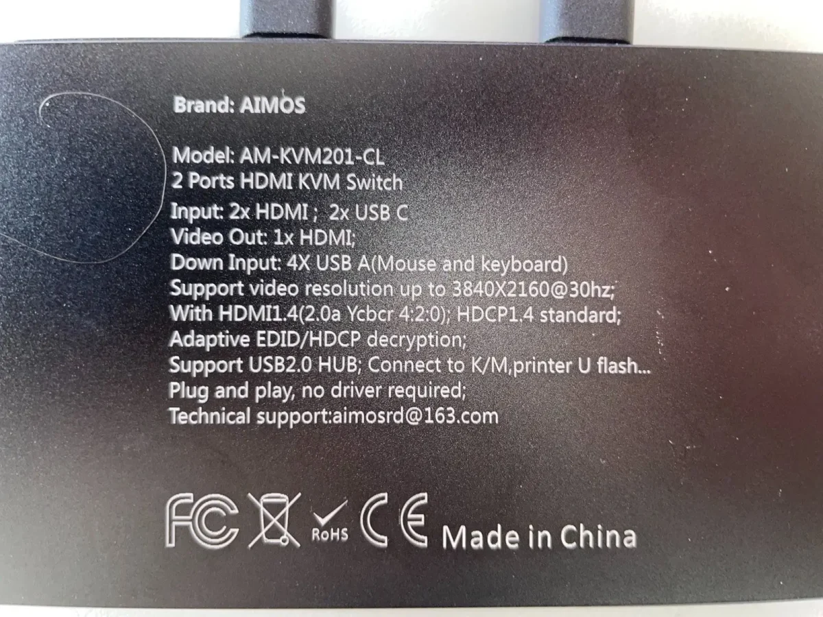 سوئیچ KVM مدل 2 پورت HDMI و USB برند Aimos