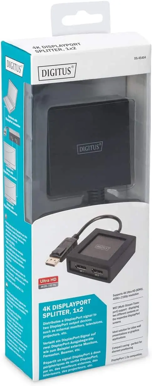 مبدل Digitus DisplayPort، اسپلیتر، DP به 2X DP، 4K Ultra HD، 4096 x 2160 پیکسل، مشکی