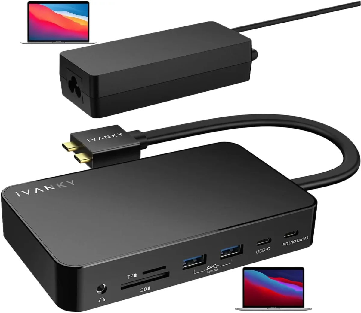 مبدل MacBook Pro Docking Station با آداپتور برق Dual 4K, (2 HDMI، RJ45، SD/TF، 6 پورت USB، صوتی 3.5 میلی متر) | برند iVANKY