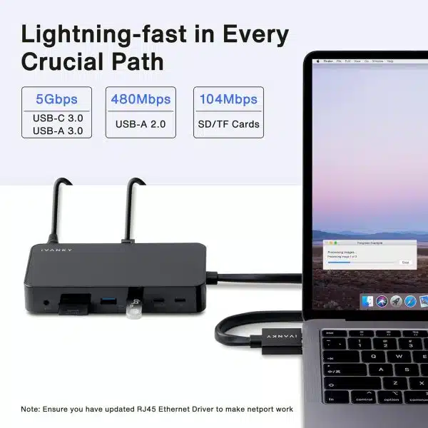 مبدل MacBook Pro Docking Station با آداپتور برق Dual 4K, (2 HDMI، RJ45، SD/TF، ​​6 پورت USB، صوتی 3.5 میلی متر) | برند iVANKY