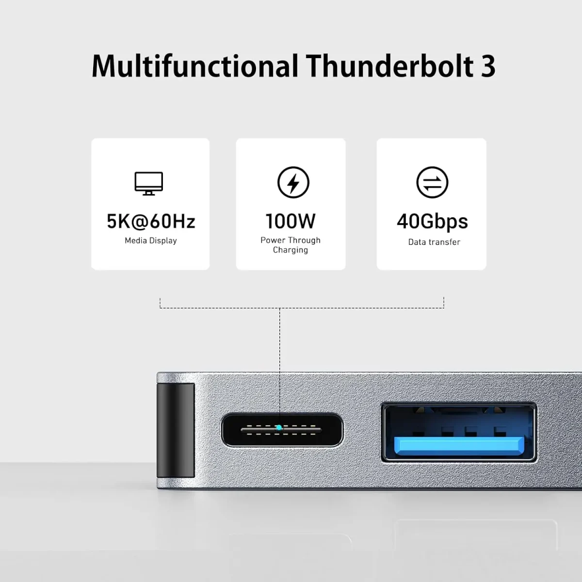پورت هاب USB C | RayCue با آداپتور MacBook Multiport با Thunderbolt 3/3T, 3 Ports USBSDd3, 3