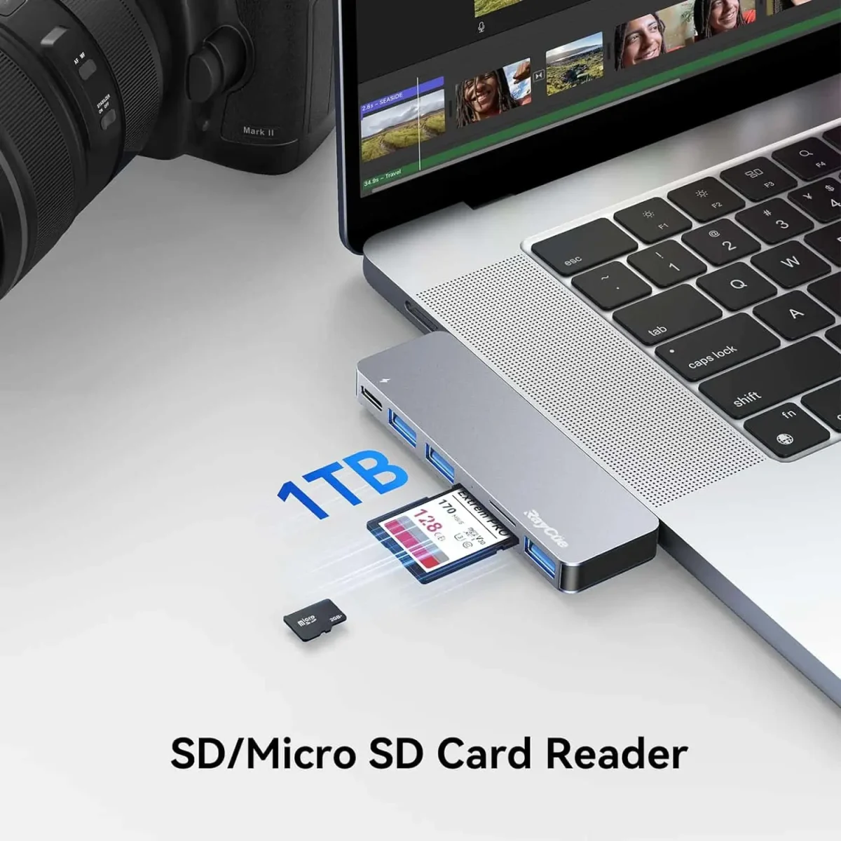 پورت هاب USB C | RayCue با آداپتور MacBook Multiport با Thunderbolt 3/3T, 3 Ports USBSDd3, 3