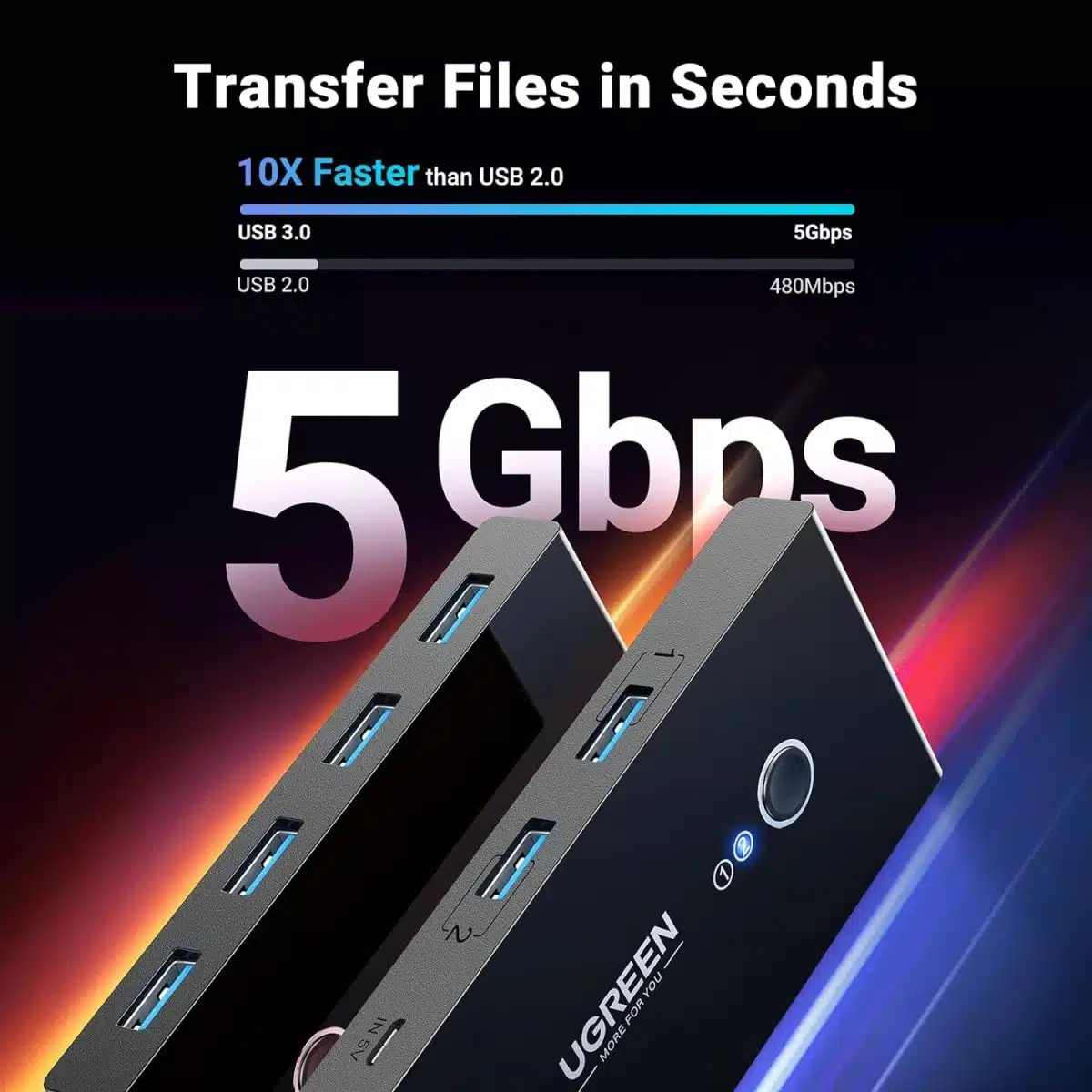 سوئیچ 4 پورت یوگرین USB 3.0 با کابل نر USB 3