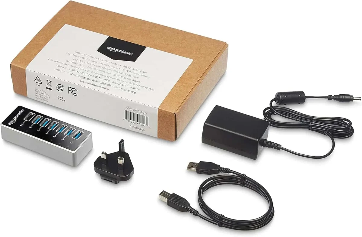هاب 7 پورت Amazon Baiscs | USB 3 با آداپتور برق - 36W (12V/3A)
