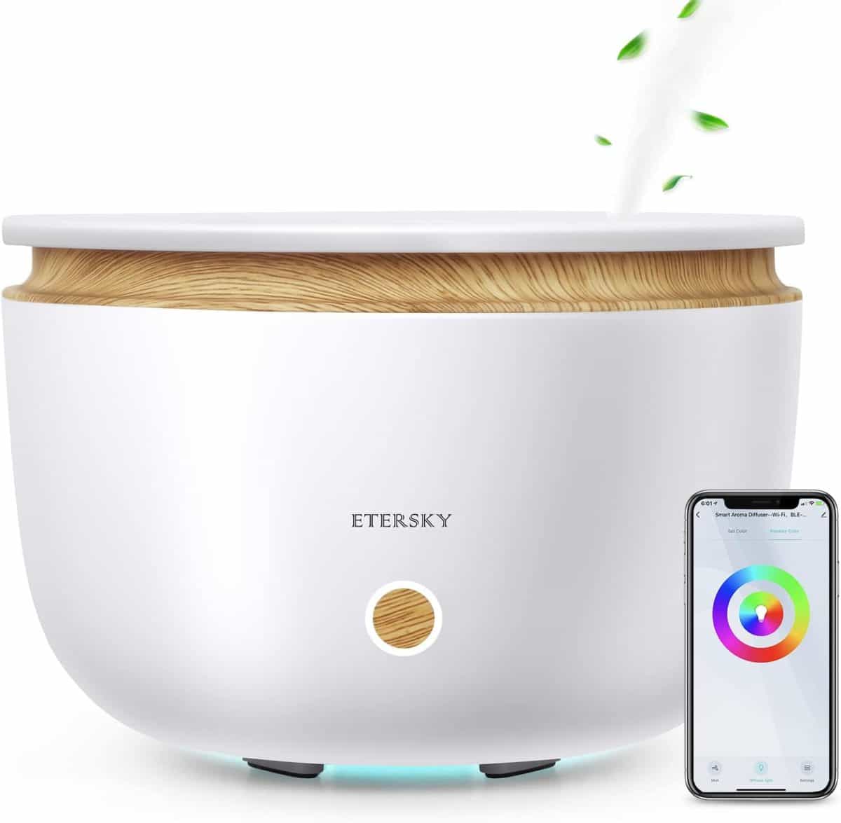 دستگاه بخور/خوشبو کننده و رطوبت ساز (آروماتراپی هوشمند) Etersky Alexa Smart Essential | با تایمر و 7 نور RGB، مدل | 500 میلی متر ‎GX-28K