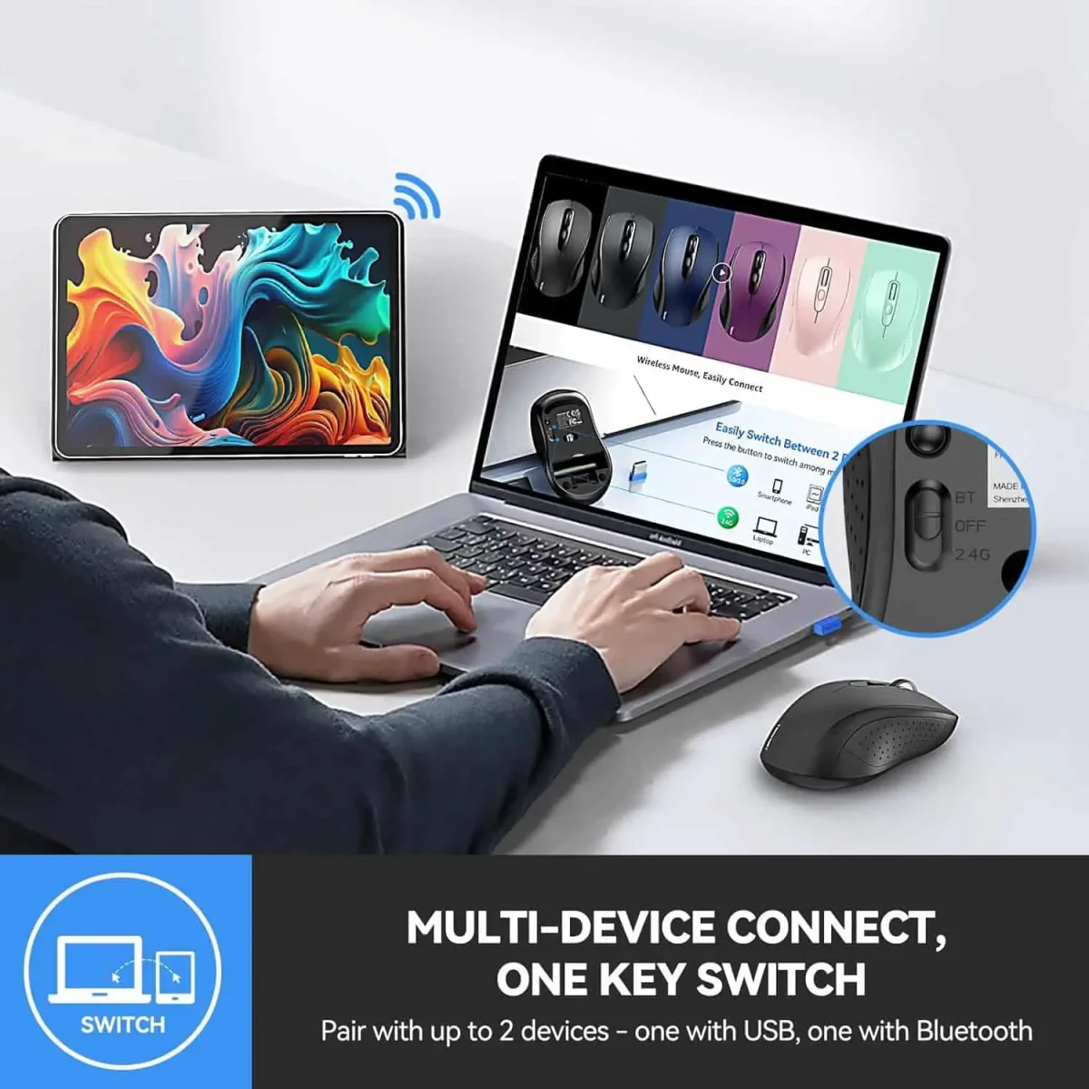 ماوس بلوتوث TECKNET، (BT 5.0/3.0+2.4 گیگاهرتز) | EWM01832