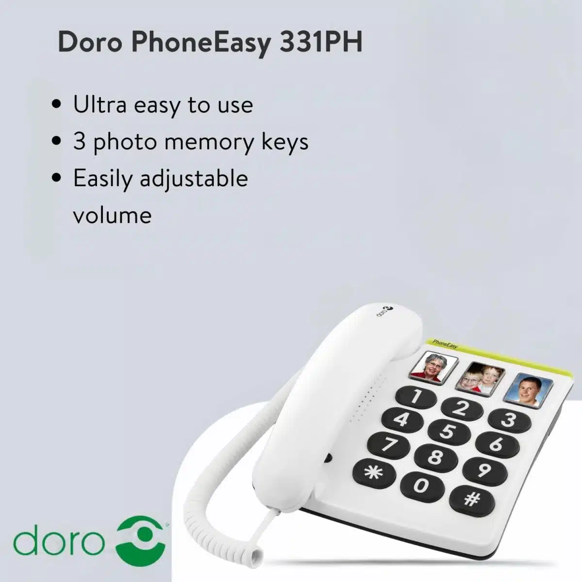 تلفن ثابت با دکمه بزرگ Doro PhoneEasy 331ph برای سالمندان (سفید)