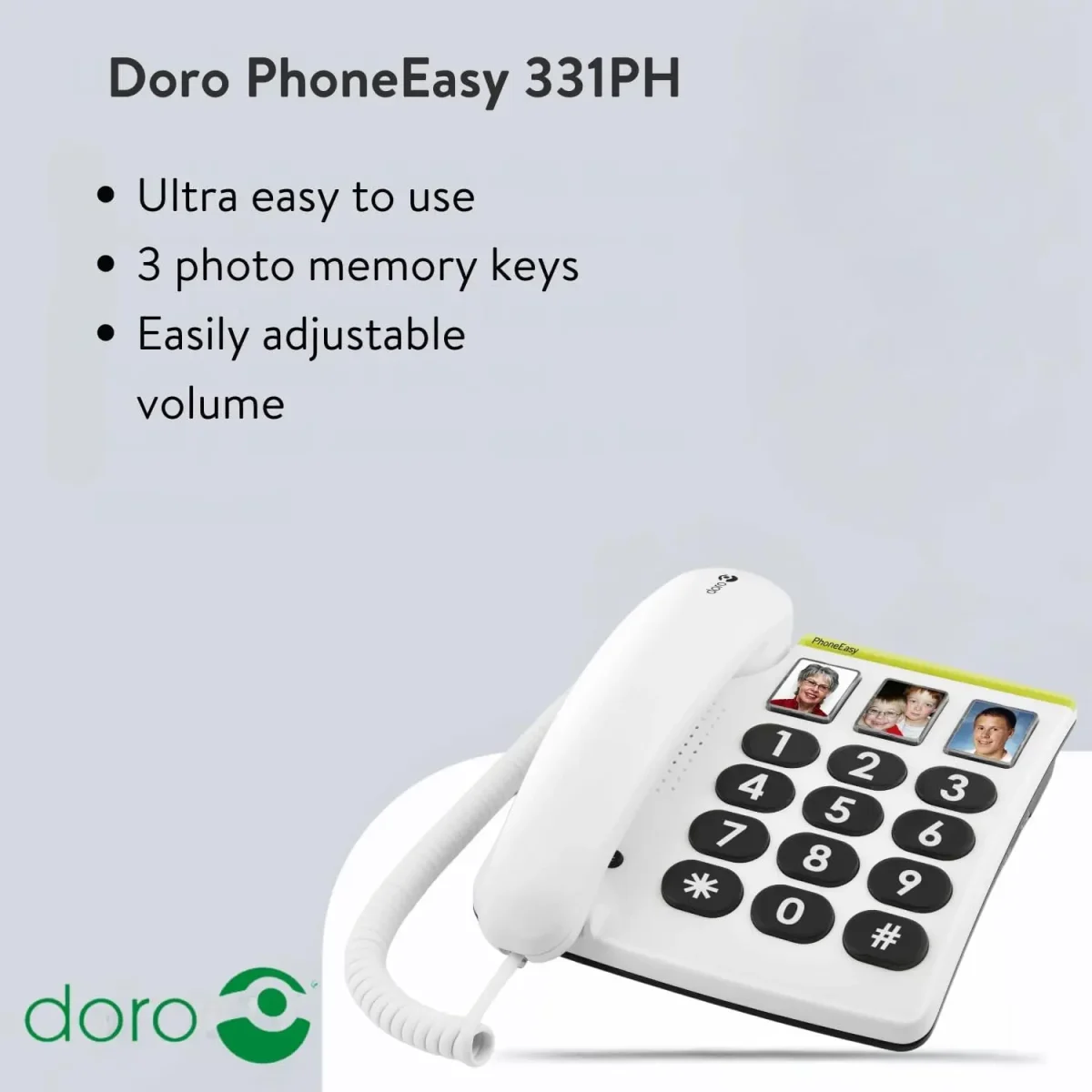 تلفن ثابت با دکمه بزرگ Doro PhoneEasy 331ph برای سالمندان (سفید)