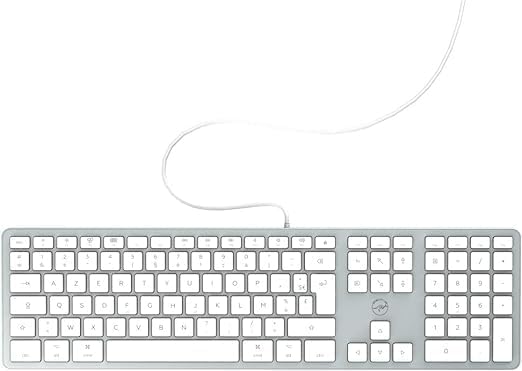 کیبورد سیم دار مدل Clavier Filaire Design Touch Pour Mac FR, سفید، نقره ای