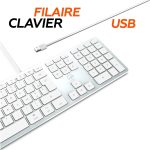 کیبورد سیم دار مدل Clavier Filaire Design Touch Pour Mac FR, سفید، نقره ای