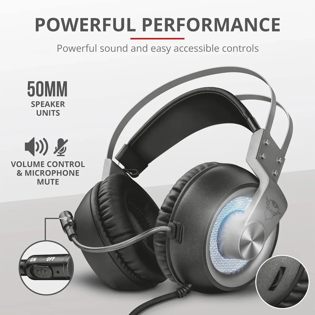 هدست (هدفون) گیمینگ Trust Gaming GXT 4376 Ruptor 7.1، کنترل ولوم صدای On-Ear Cup