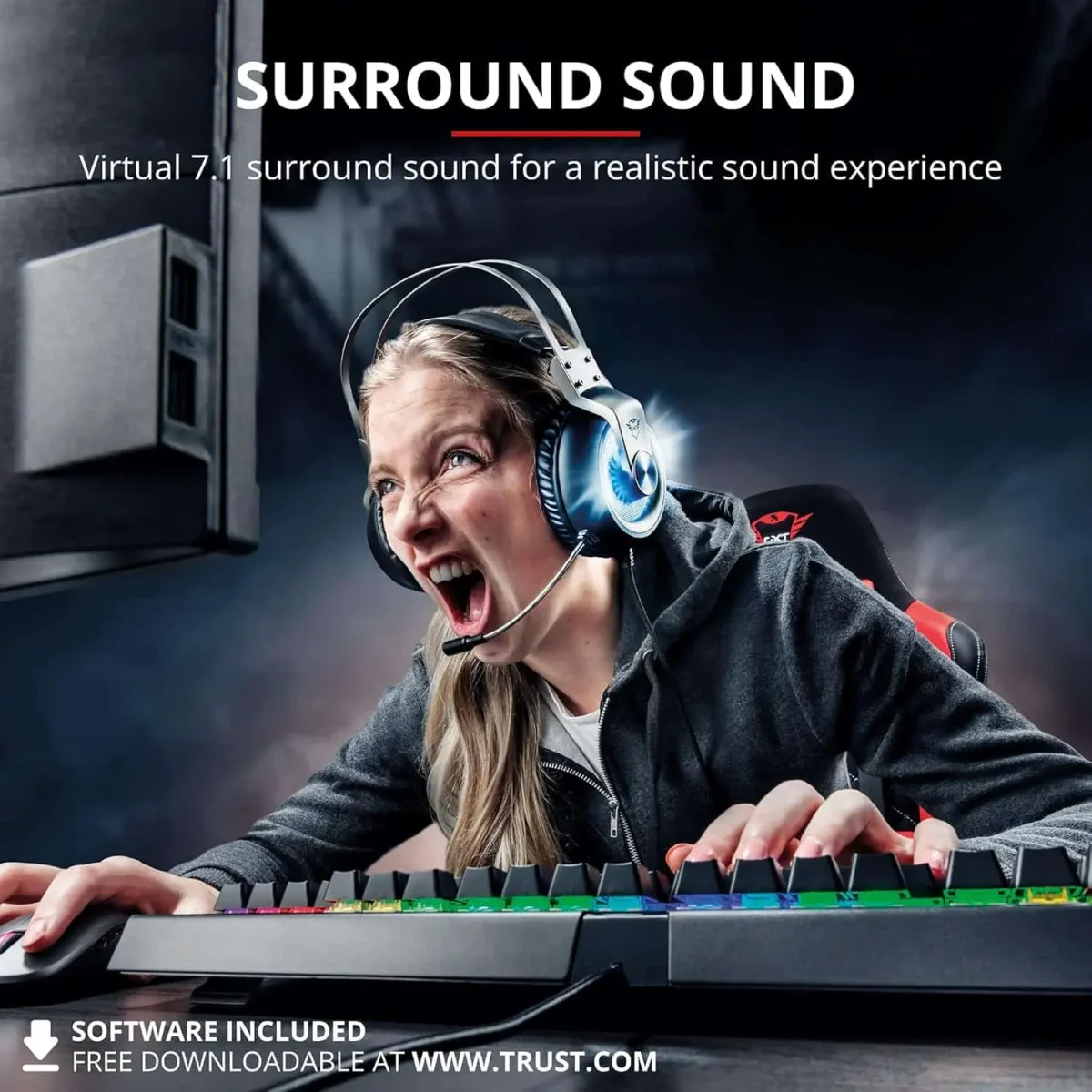 هدست (هدفون) گیمینگ Trust Gaming GXT 4376 Ruptor 7.1، کنترل ولوم صدای On-Ear Cup
