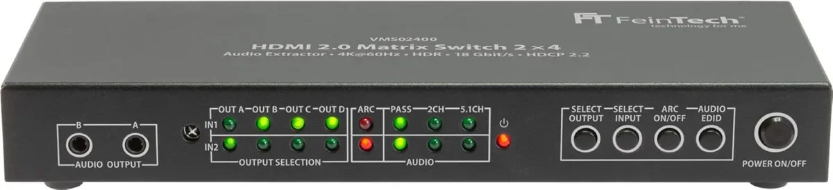 اسپلیتر (جداکننده) HDMI | مدل Matrix Switch 2x4 with Audio Extractor | FeinTech VMS02400