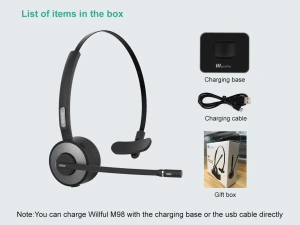هدست بلوتوثی بی‌سیم Willful M98 با پایه شارژ میکروفون