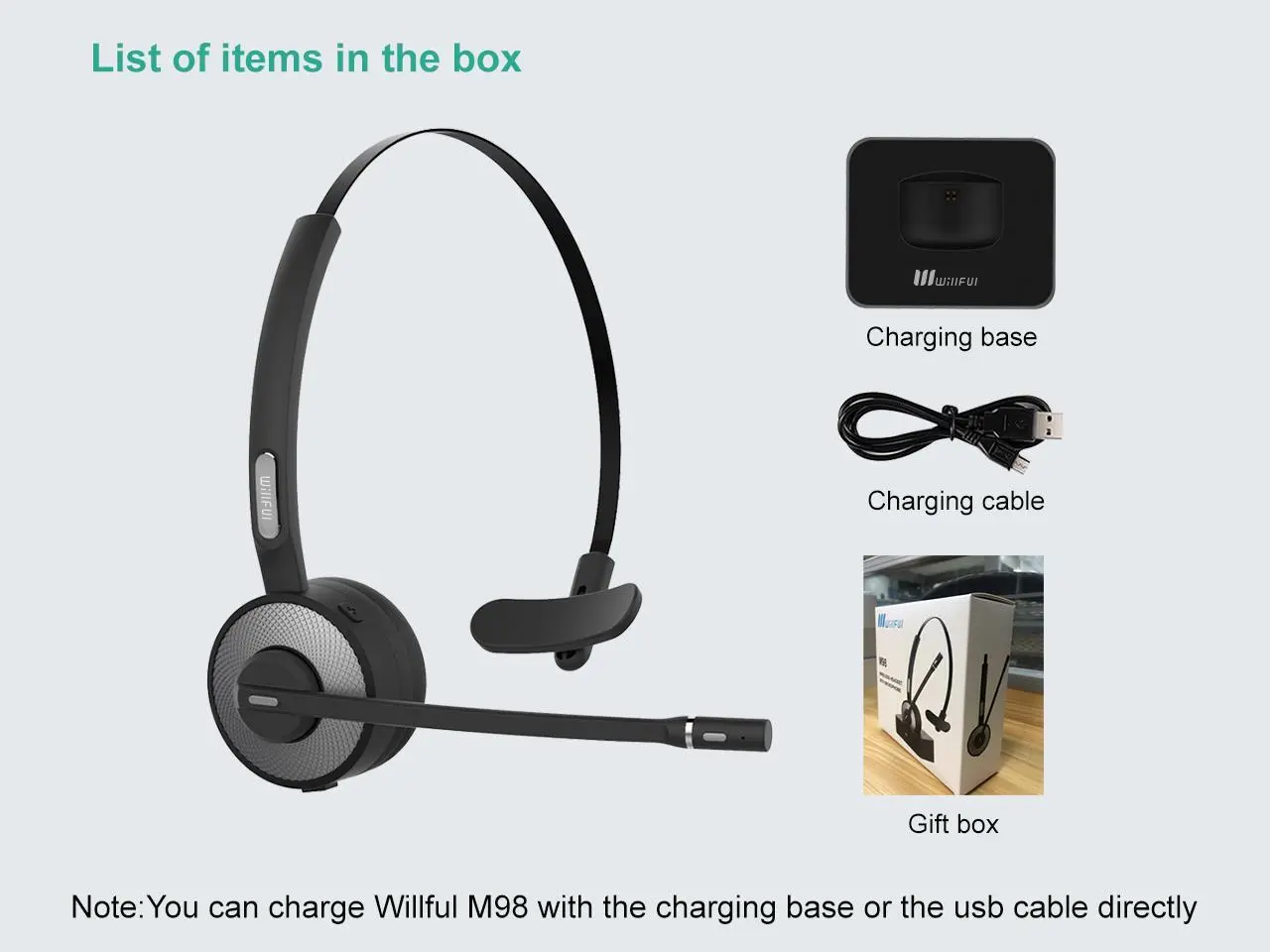 هدست بلوتوثی بیسیم Willful M98 با پایه شارژ میکروفون