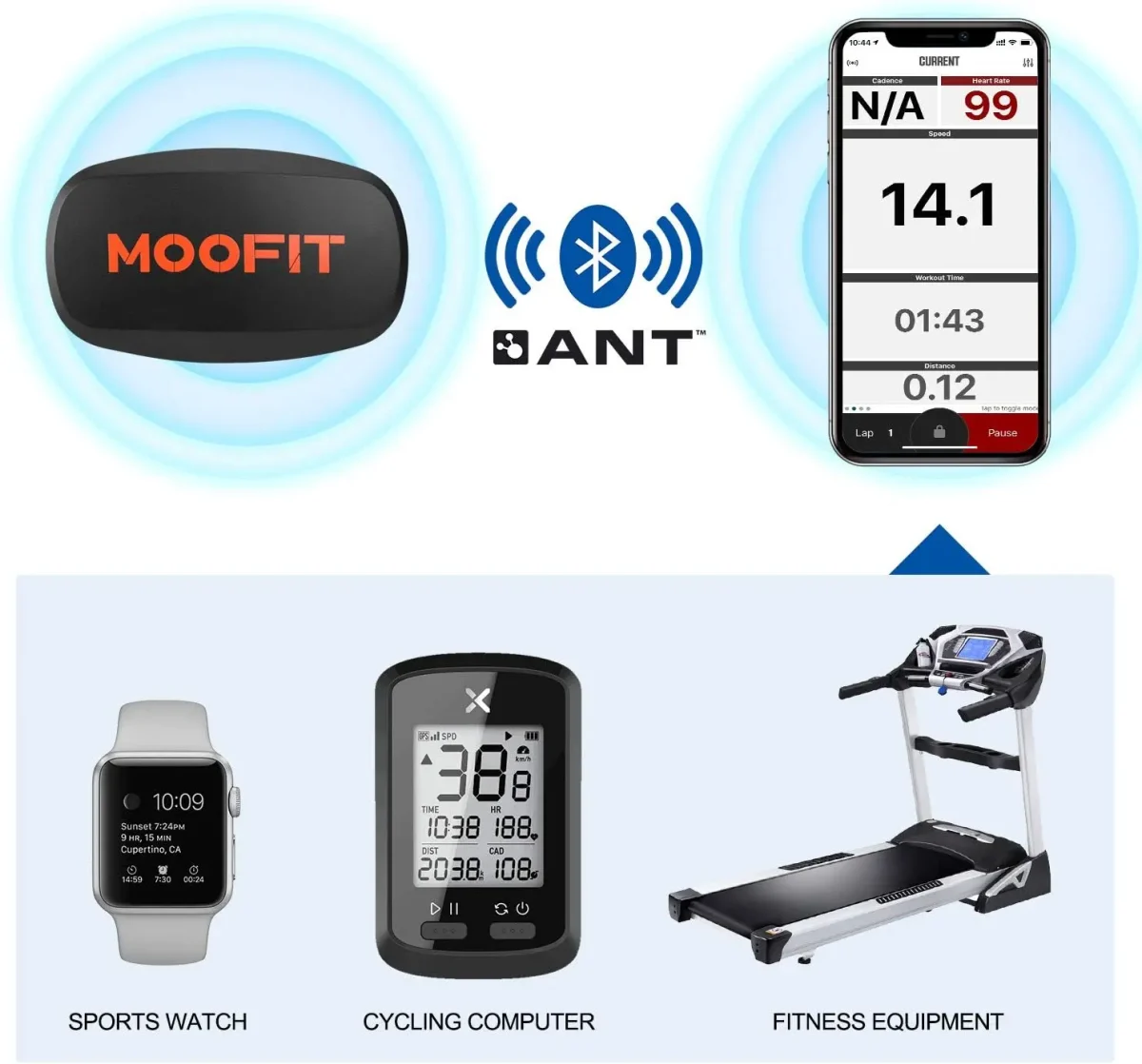 بند قفسه سینه مانیتور ضربان قلب، بلوتوثی و ضد آب مدل HR6 | moofit