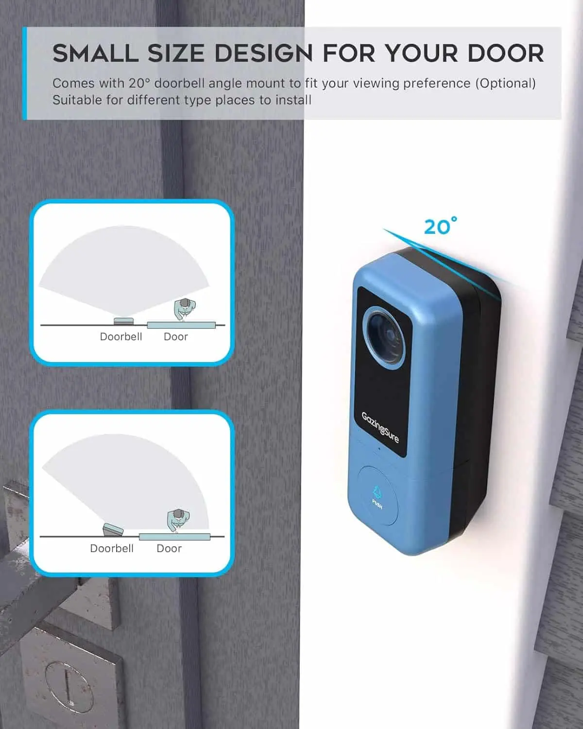 دوربین زنگ در، وای فای هوشمند 2K با زنگ داخلی مدل GazingSure Video Doorbell ضدآب