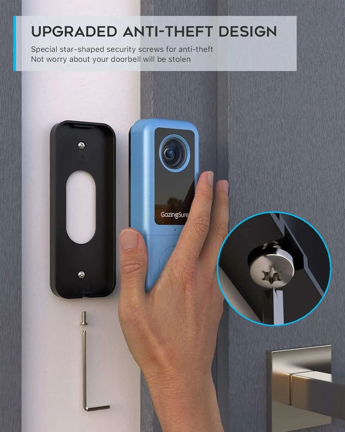 دوربین زنگ در، وای فای هوشمند 2K با زنگ داخلی مدل GazingSure Video Doorbell ضدآب