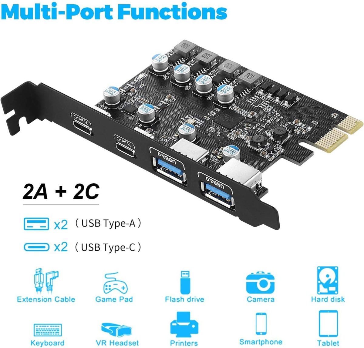 کارت توسعه PCIE to USB Expansion Card 4 Ports (2 x USB C, 2 x USB A)، برای مک و ویندوز