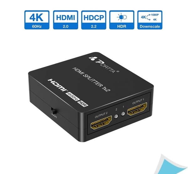 PORTTA HDMI Splitter 4K 60Hz - یک ورودی، دو خروجی با پشتیبانی از HDR10