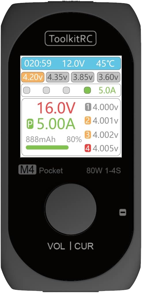 شارژر هوشمند ToolkitRC M4 - 80W، 5A، USB-C، XT30/XT60