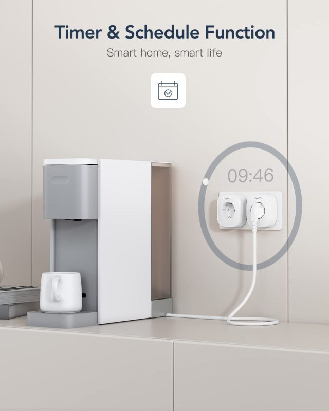 NCC 4 Pack Smart WiFi Socket with Power Consumption, Compatible with Alexa and Google Home, Remote Control, Voice Control, 16A, White (1) پریز هوشمند GNCC – مدیریت هوشمند مصرف انرژی مدل SP11