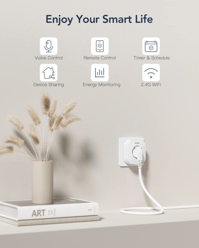 NCC 4 Pack Smart WiFi Socket with Power Consumption, Compatible with Alexa and Google Home, Remote Control, Voice Control, 16A, White (6) پریز هوشمند GNCC – مدیریت هوشمند مصرف انرژی مدل SP11