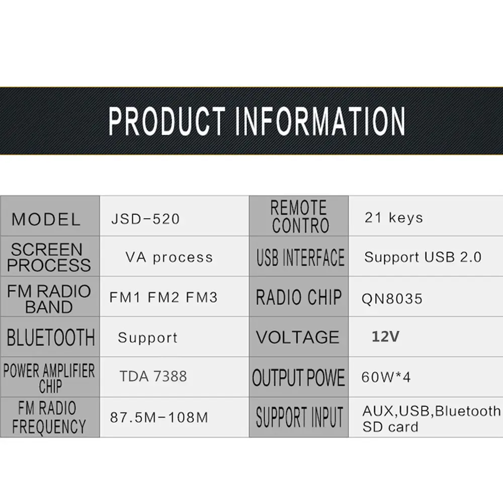 پخش خودرو بلوتوثی JSD-520 BT با پورت USB/SD