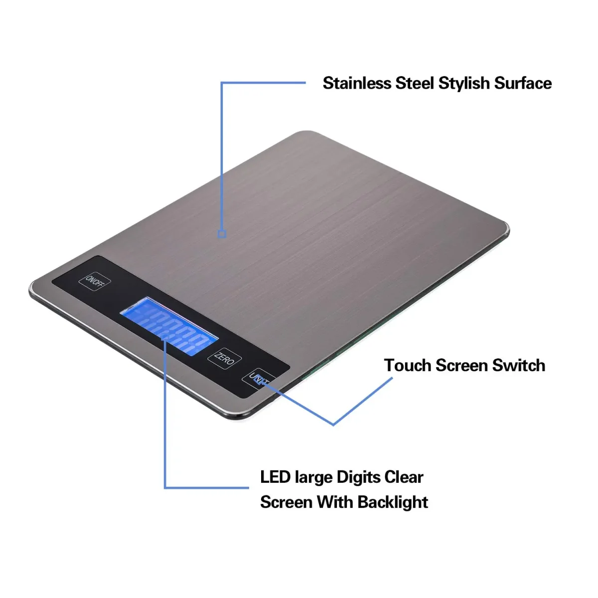 ترازوی دیجیتال آشپزخانه چندکاره از جنس استیل با نمایشگر LCD وظرفیت 15 کیلوگرم