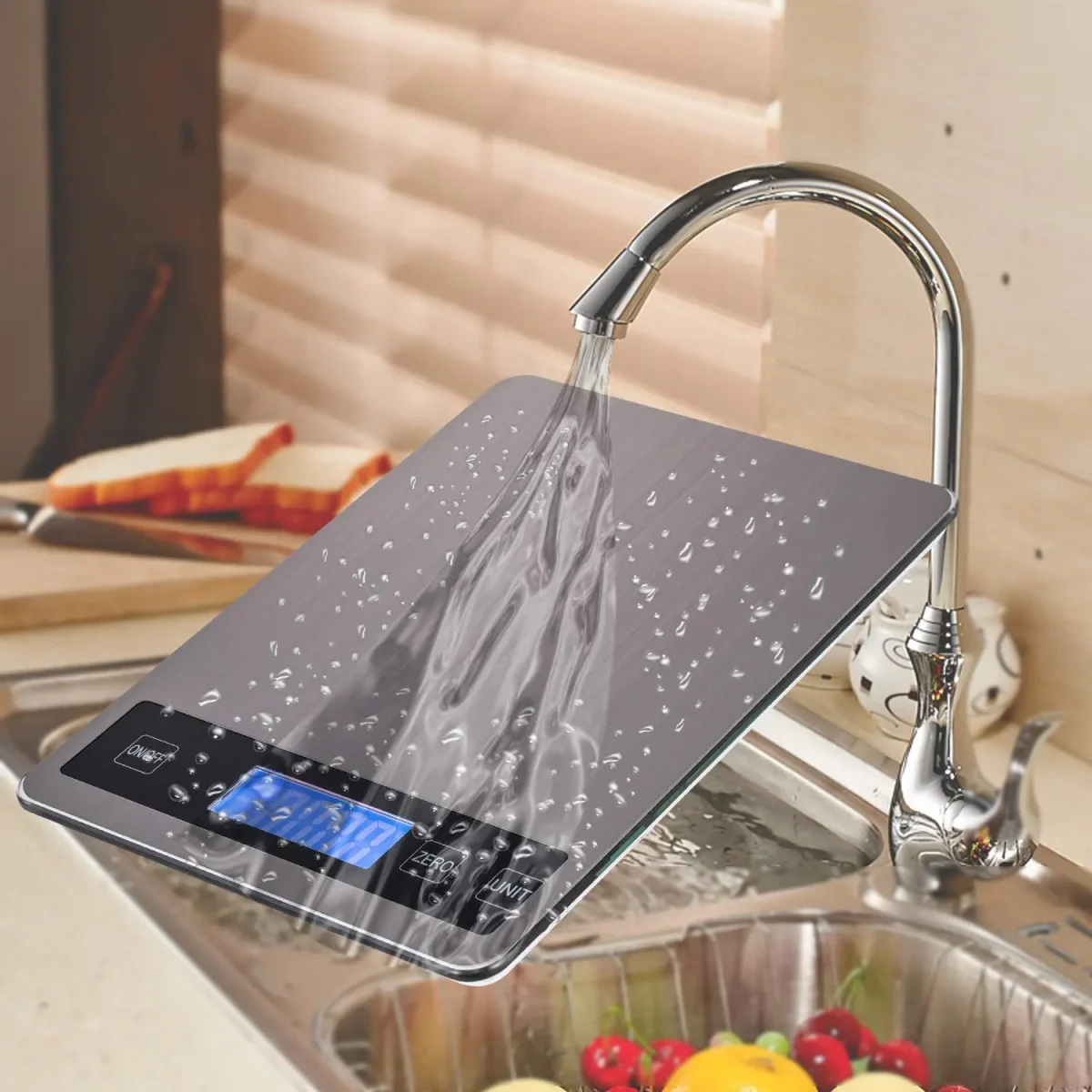 ترازوی دیجیتال آشپزخانه چندکاره از جنس استیل با نمایشگر LCD وظرفیت 15 کیلوگرم