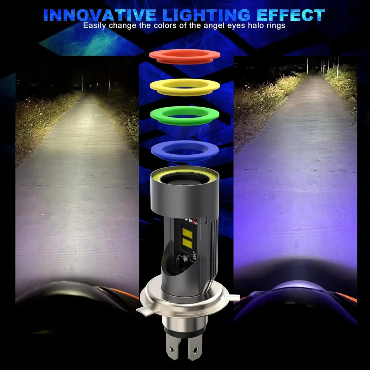 لامپ چراغ جلو LED موتور سیکلت و اسکوتر برند BEAMFLY مدل H4 با حلقه هالو و فن خنک‌کننده برای