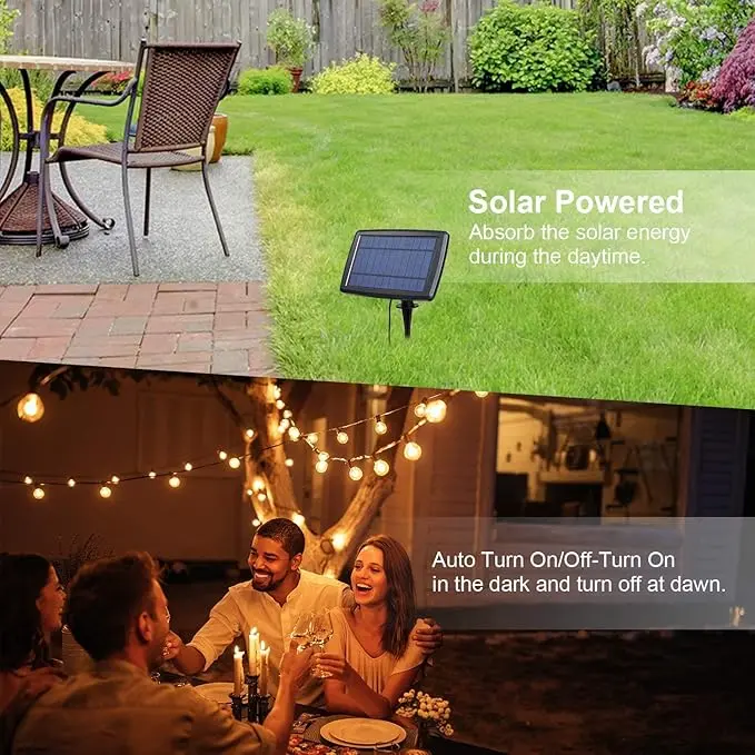 ریسه نوری خورشیدی OxyLED - چراغ 22 عددی LED ضدآب با شارژ خورشیدی و USB، مناسب برای حیاط، باغ، بالکن و جشنها