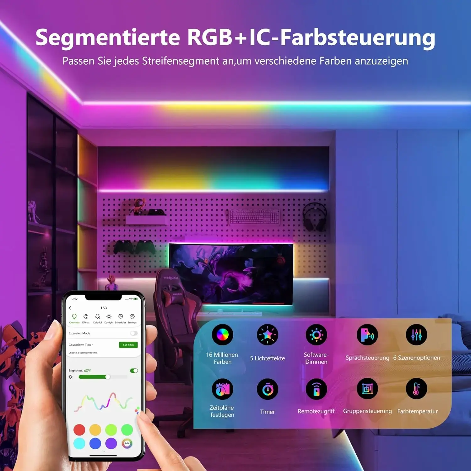 نوار نوری هوشمند RGBIC VOCOlinc با قابلیت تغییر رنگ و کنترل از راه دور