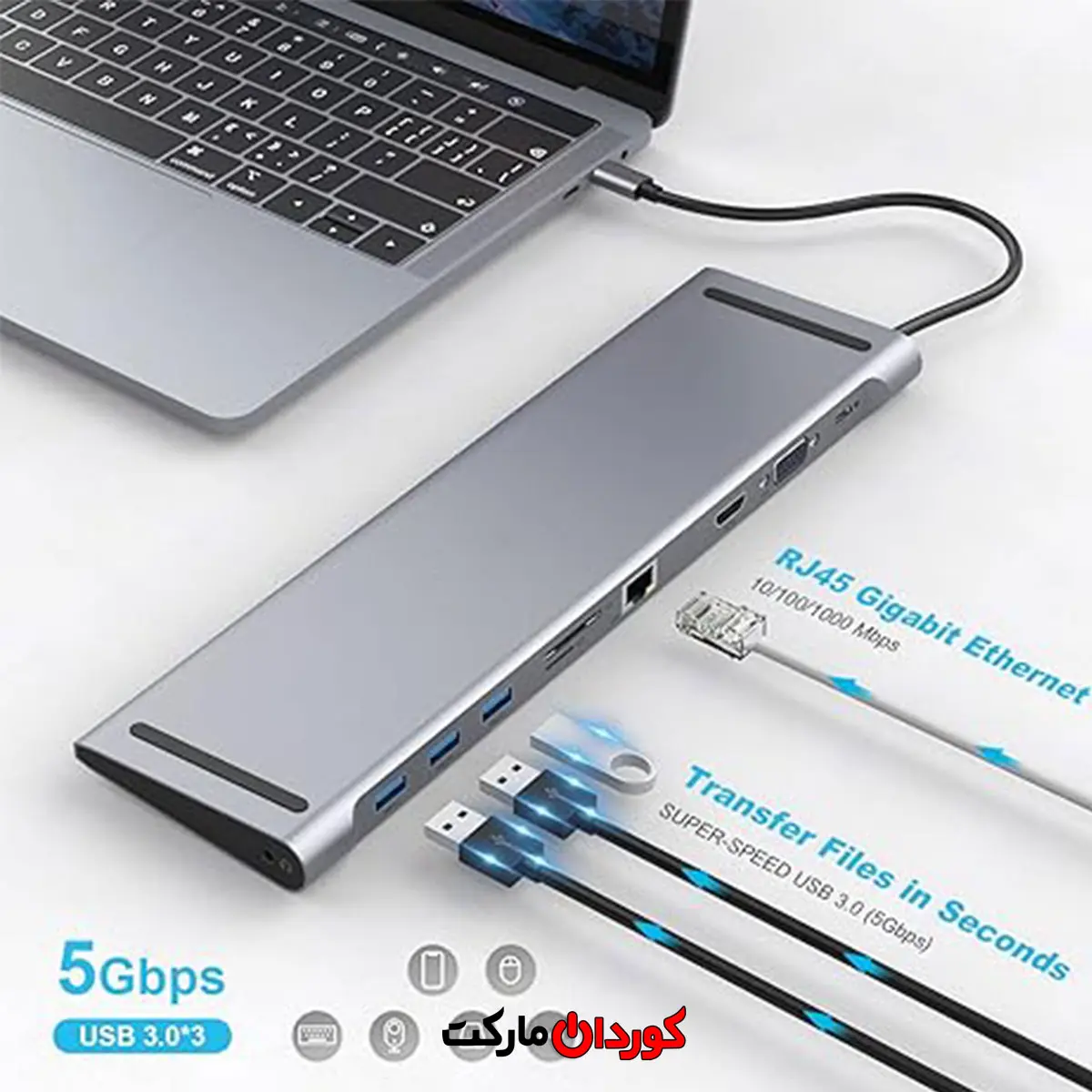 هاب USB-C ده پورت مدل DC007